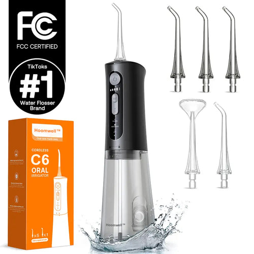 Hoomwell™ C6 Dental Water Flosser - Cordless Portable Oral Irrigator, Powerful Rechargeable Dental Water Flosser, Braces Care, IPX7 Waterproof Cleaning Water Flosser