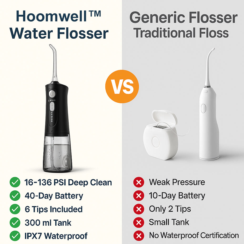 Hoomwell™ C6 Dental Water Flosser - Cordless Portable Oral Irrigator, Powerful Rechargeable Dental Water Flosser, Braces Care, IPX7 Waterproof Cleaning Water Flosser