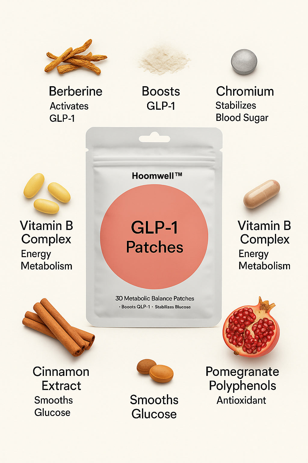 Hoomwell™ 30 Metabolic Balance Patches, Berberine, Steady Release, Vegan