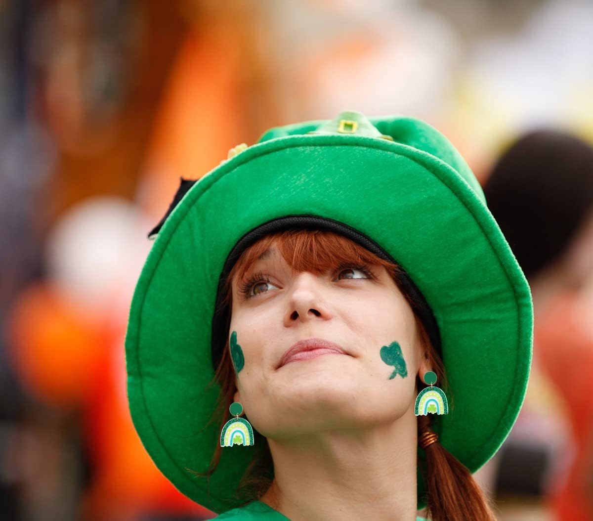 St. Patrick's Day Earrings for Women,Irish Shamrock Acrylic Dangle Earrings, Green Hat Clover Horseshoe Drop Earrings for Irish Festival