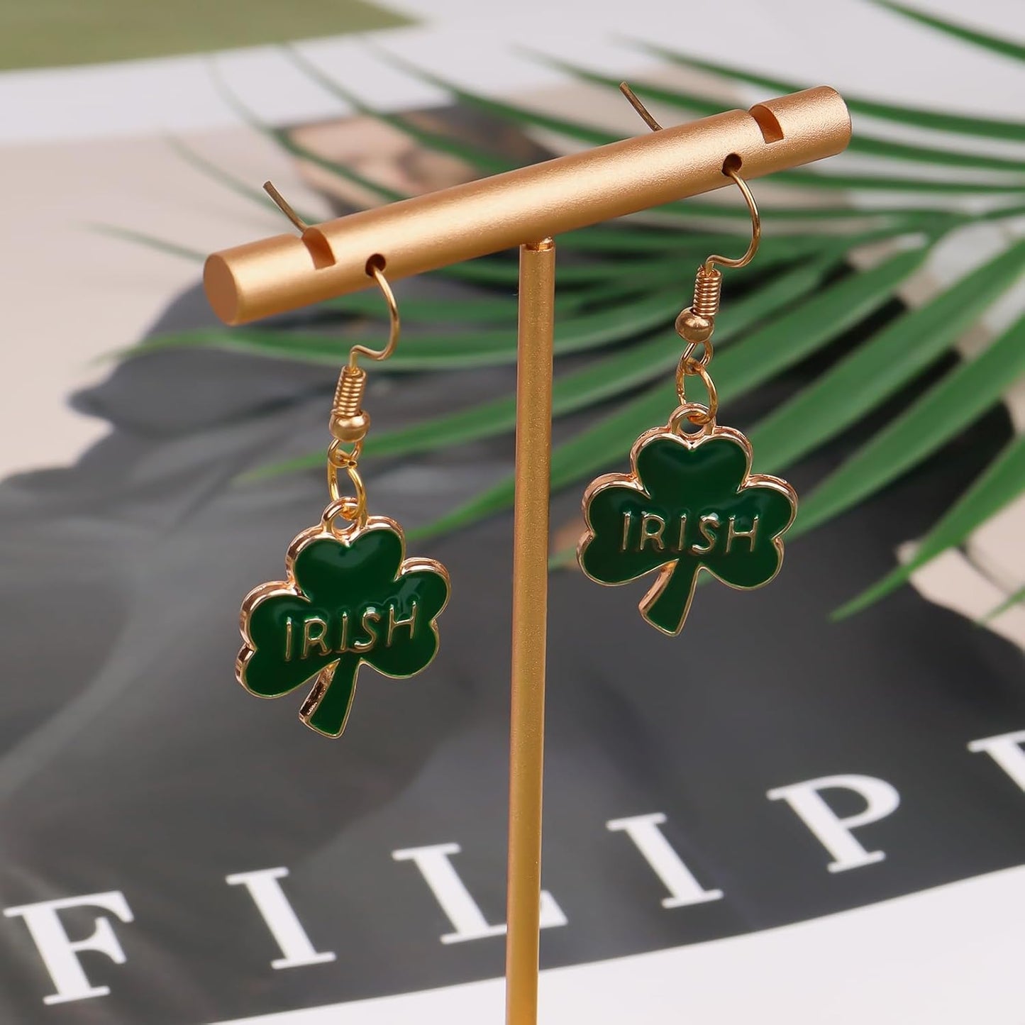 Green Shamrock Dangle Earrings for Women, St. Patrick's Day Accessories Good Luck Hoop Earrings