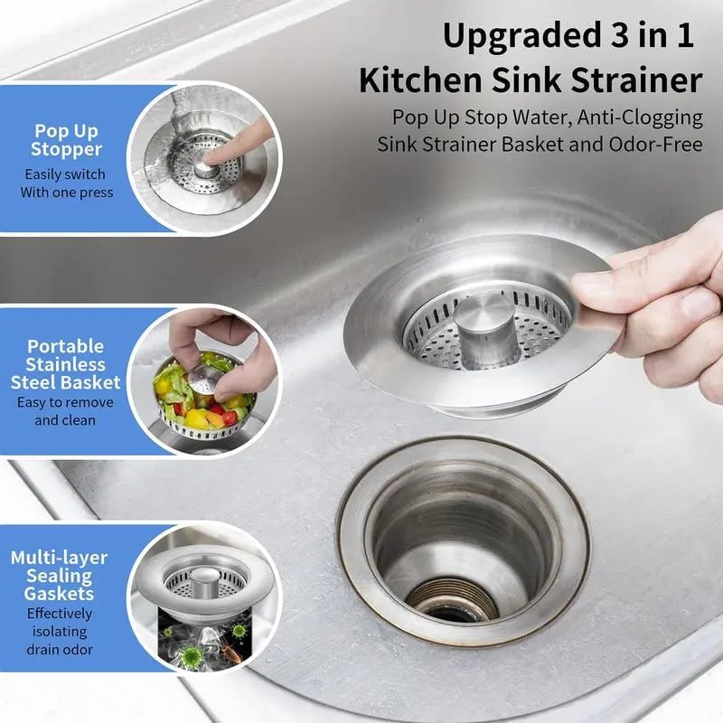 🏆Buy More Save More🔥Upgraded 3 in 1 Kitchen Sink Drain Straine